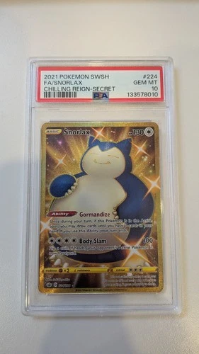 Snorlax 224/198 Secret Rare PSA 10 Pokémon TCG SWSH06 Chilling Reign