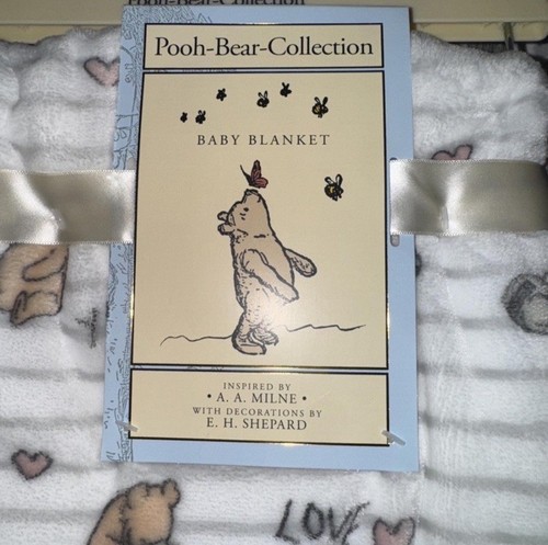 Pooh Bear Collection White Striped Love Pooh Baby Blanket 30x40” - Picture 14 of 16