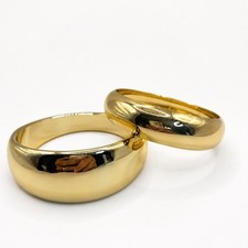 Gold Tone Chunky Dome Bangle Bracelet Set 2pc High Polish Minimalist Statement