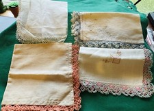 Lot of 4 Vintage Hankies Embroidered Crochet Tatted Edges