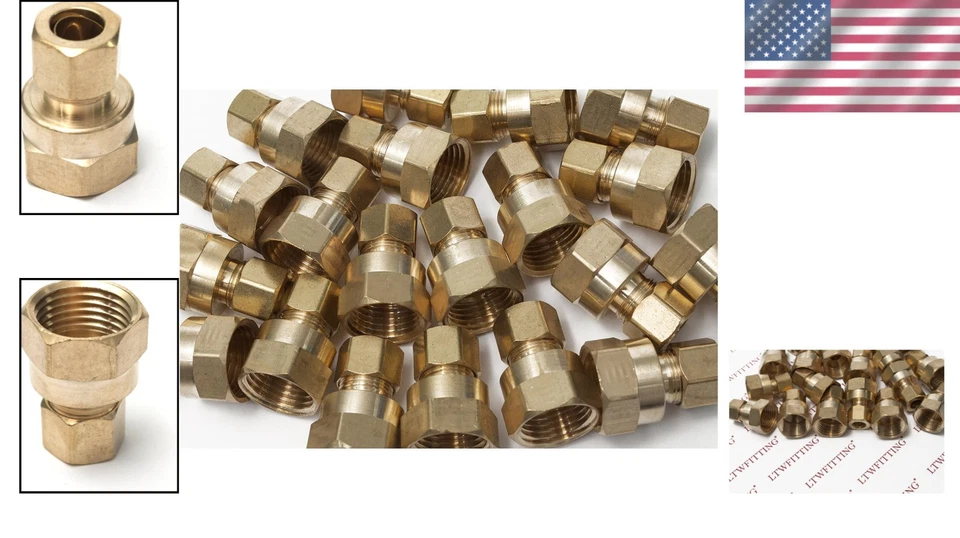 Wholesale Brass Compression Connectors, 3/8" OD x 1/2" NPT, 25-Piece Bulk Set - Image 2 of 4