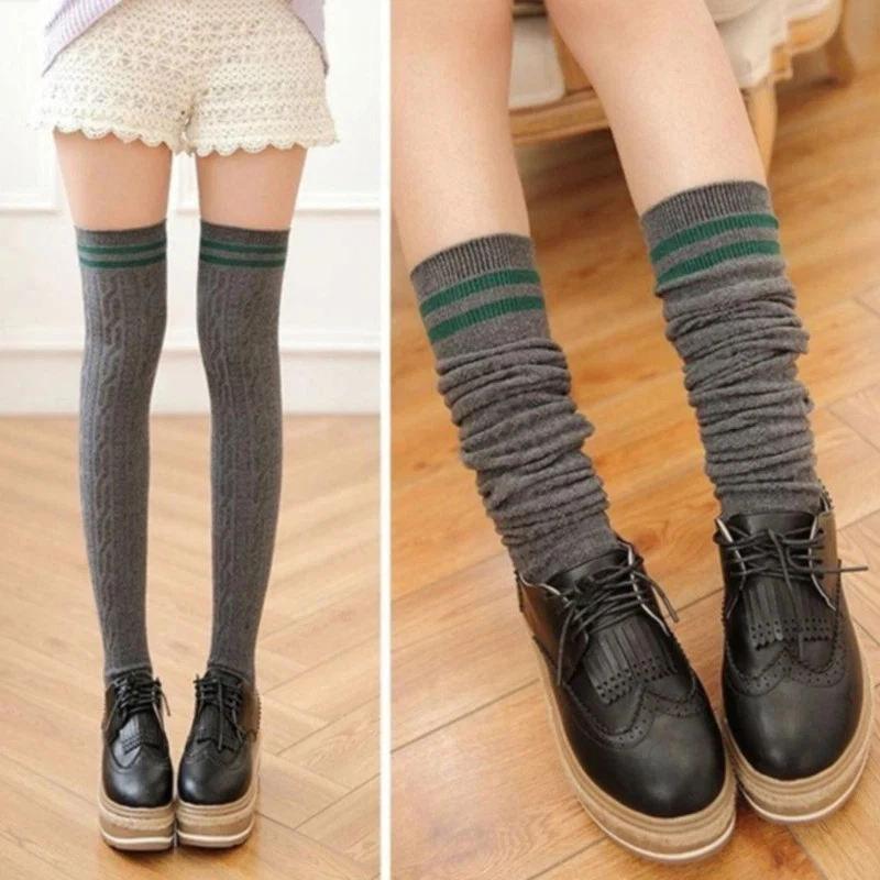 Women Cotton Knit Warm Soft Blend Cozy Long Over Knee Thigh High Stockings - Image 3 of 4