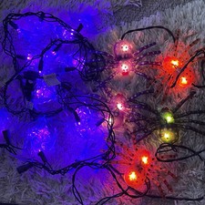 Halloween Lights - Fun Shapes Purple Flickering Bats And Spider String Lights