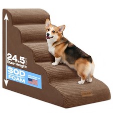 Dog Stairs for High Beds Up to 26-30", 5-Step Foam Pet Ramp with Washable Cov...