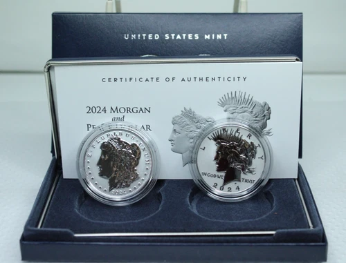 2024-S Silver Reverse Proof Morgan and Peace 2 Coins Set Box & COA