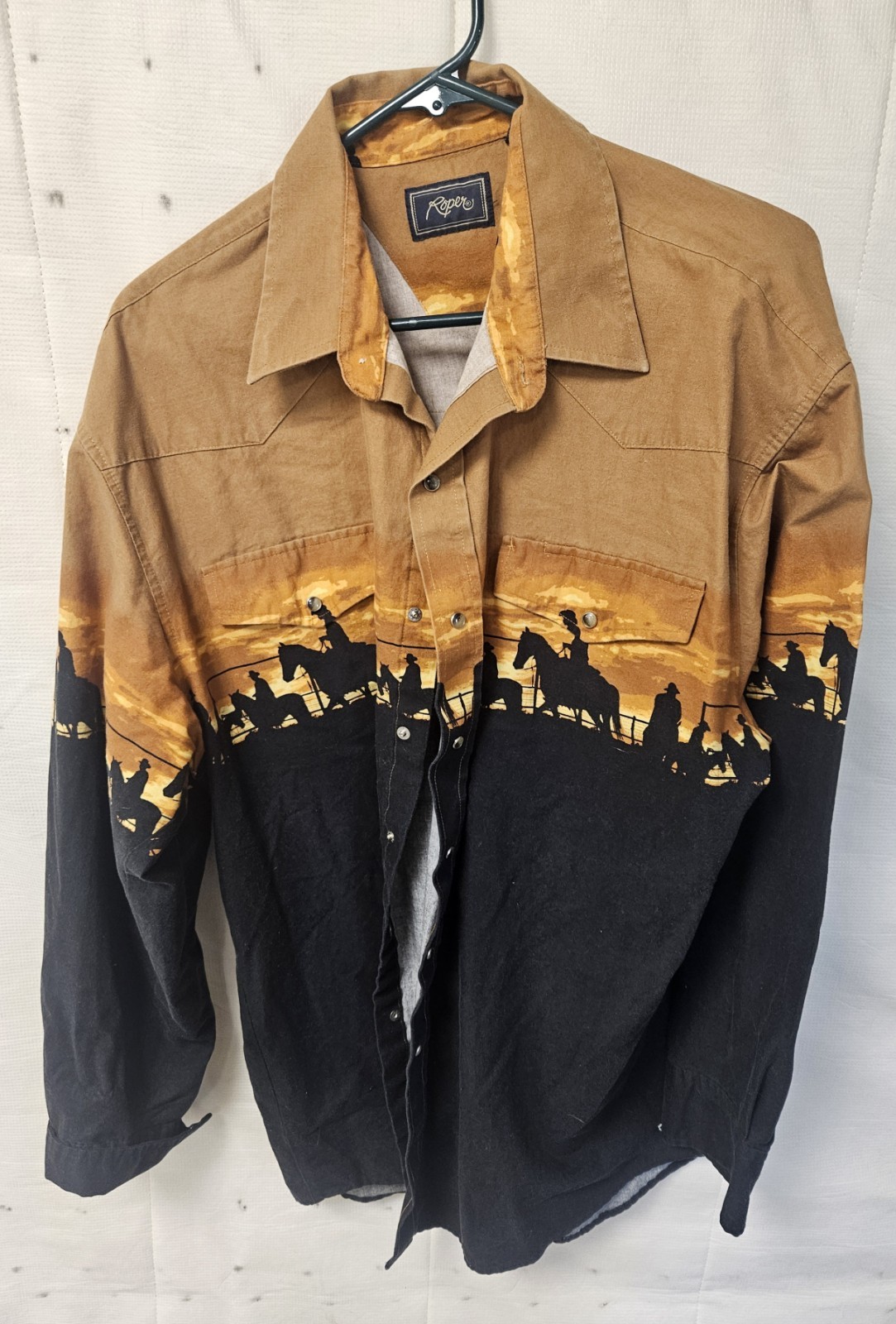 Vintage Roper Shirt Mens XL  Sunset Roundup Cowboy Western Pearl Snap. Cowboycor