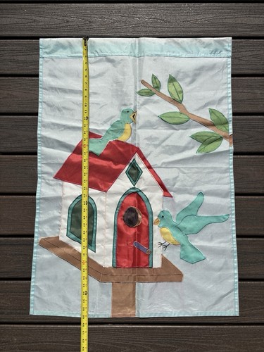 Bandiera primaverile uccellini uccellini uccellini vintage anni 90 giardino veranda 28” x 39” - Foto 3 di 4