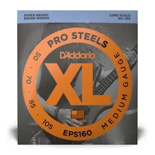 D'Addario EPS160 XL ProSteels Bass Strings, Medium, 50-105, Long Scale