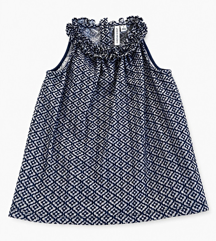 Janie & Jack girls size 8 Blue/White Geometric Ruffle Neck Sleeveless Tank