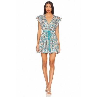Poupette St Barth Bice Aqua Sweet Bell Tassel Resort Boho Mini Dress NWT Small