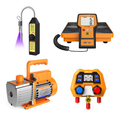 Elitech 4-in-1 HVAC Tool Kit with 3CFM Vacuum Pump, Gauge, Leak Detector, Scale