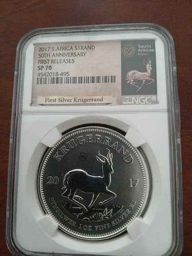 2017 South Africa Silver Krugerrand First Releases NGC SP70 50th Anniversary COA