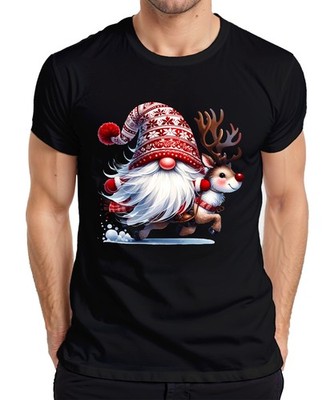 Santa Claus With Reindeer Funny Cartoon Christmas Gnome Gnome Mens T-Shirt