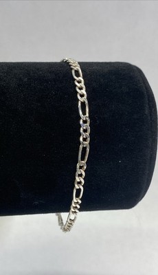 Wunderschönes 925 Sterling Silber 7'' Figarokettenarmband mit Karabinerverschluss