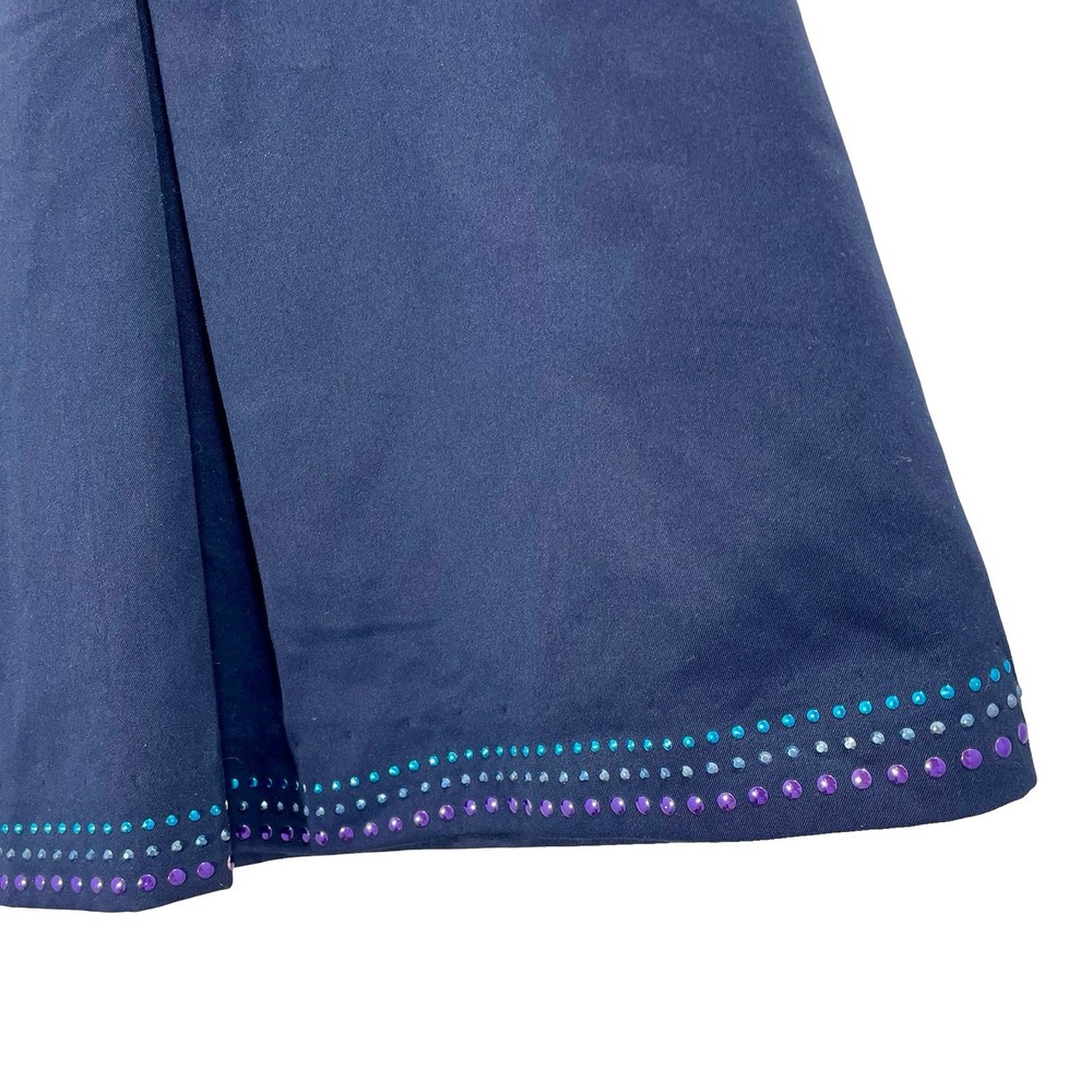 Vintage 80s Navy Blue Pleated Tennis Skirt with Bedazzled Trim Size 14