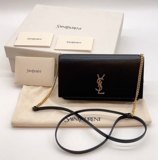 Auth Saint Laurent Cassandra Leather Black Chain Shoulder Bag W/Box/Bag NS060622
