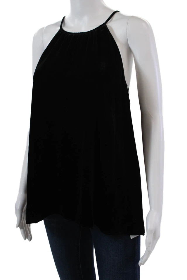 Camiseta sin mangas Joie de terciopelo con correa de espagueti para mujer negra talla grande Foto 2 de 4