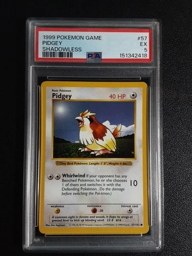 Pokémon Pidgey Shadowless PSA 5 Base Set 57/102 Vintage 1999 WOTC