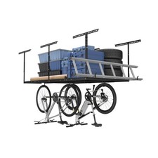 FLEXIMOUNTS 4x8 Overhead Garage Storage Rack w/Hooks Adjustable Ceiling Stora...