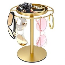 Metal Sunglasses Organizer, Glasses Holder Stand with Storgae Tray, Gold Metal