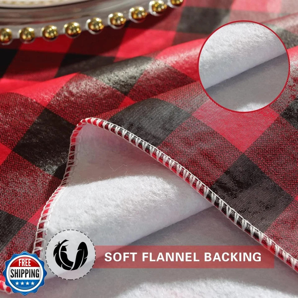 Checkered Round Christmas Vinyl Tablecloth with Flannel Backing 7 - Image 4 of 4