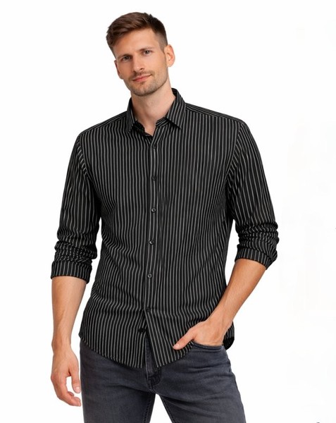 Men Pierre Cardin Shirt Black Cotton M #NQI1