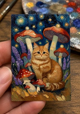 ACEO Art Print   Whimsical Orange Tabby Mini Painting Impressionist Cat Artwork