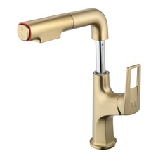 Brushed Gold Pull-Down Vessel Faucet - Single Hole, Lift Spout, Dual Spray Modes