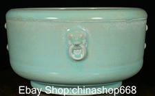 7" Marked Old China Ru Kiln Porcelain Dynasty Palace Lion Ear incense burner