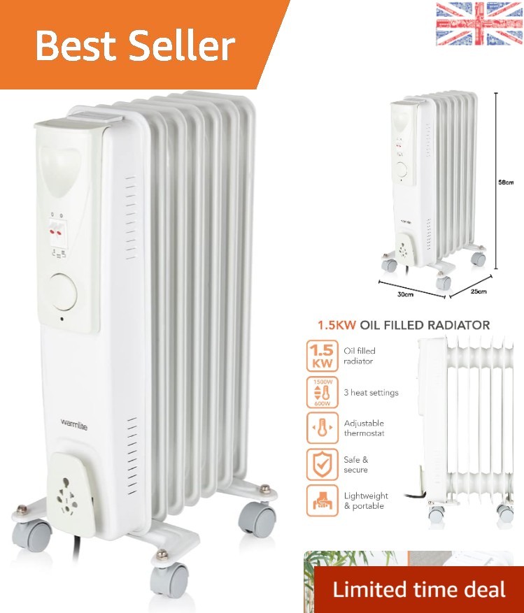 Elegant 1500W Oil Filled Radiator with Adjustable Thermostat & Overheat Safety