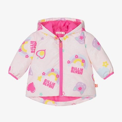 Billieblush Girls Pink Padded Rainbow Cat Jacket - 9M