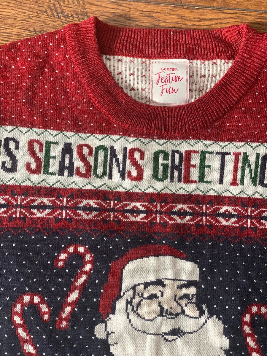 George Asda Men's Burgundy Navy Ivory Santa Christmas Jumper Size - Main Image