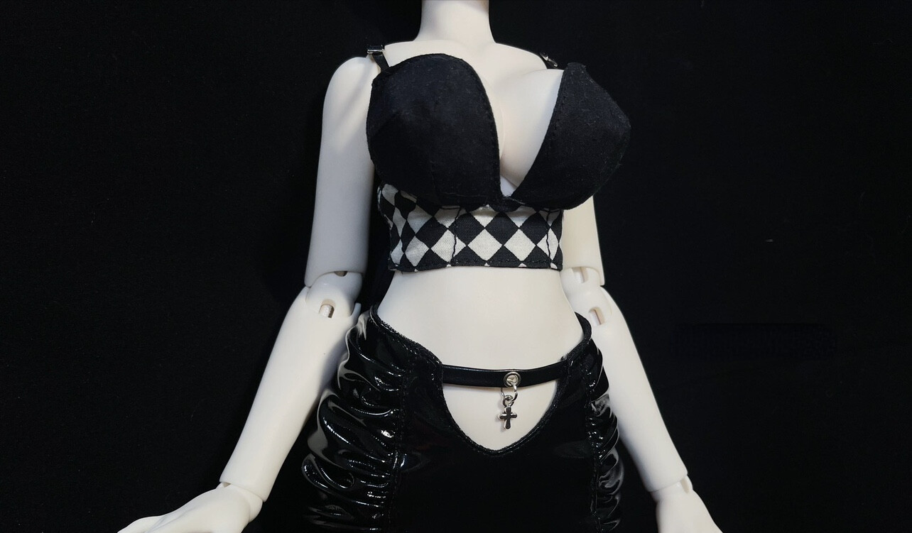 Shoulder-strapped Corset Checker Sexy Black