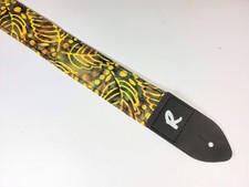 Indian Batik Green and Brown Leaf Guitar Strap - Leaf Guitar Strap -