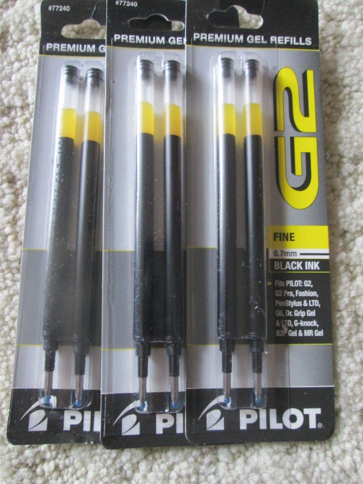 3 Packs Pilot (6 Pilot Refills Total) G2 Fine .7mm Black Ink  NIP NEW 77240