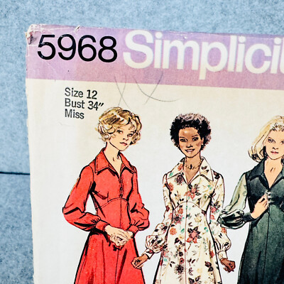 Simplicity 5968 A Line Dress with Collar V Neck Misses Size 12 Vintage  Pattern | eBay
