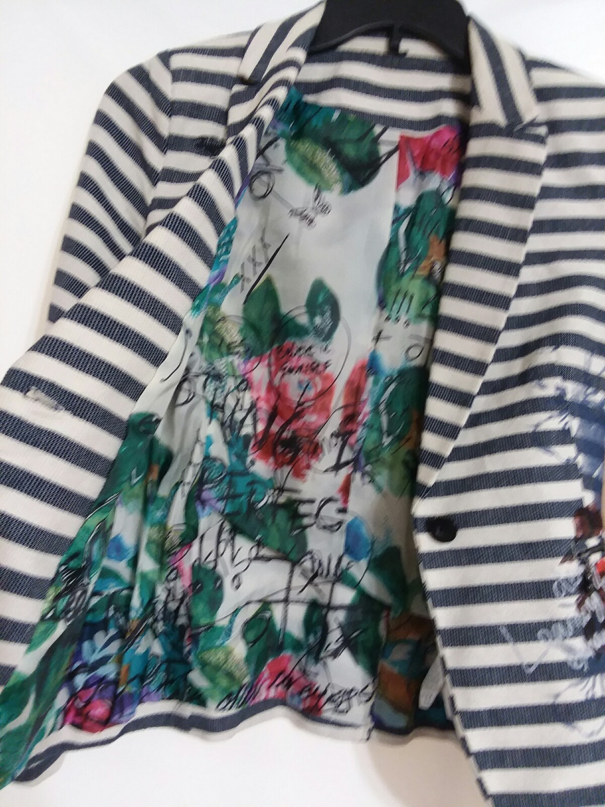 Be Free Patch Effect Collarless Shirt in White or Blue Stripe Desigual Style 20SWCW56 main image 1