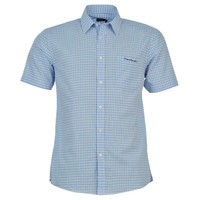 Men's Pierre Cardin Short Sleeve Shirt Blue & White Rectangle Check Size Medium