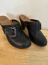 Sofft Women’s￼ Black Leather Mules Clogs Slip On Shoes Size 5M Early 2000s Y2k