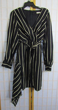 ESSUE Black/Ivory Stripe Cross Front Zip Back Tie Short Dress Women's Size L