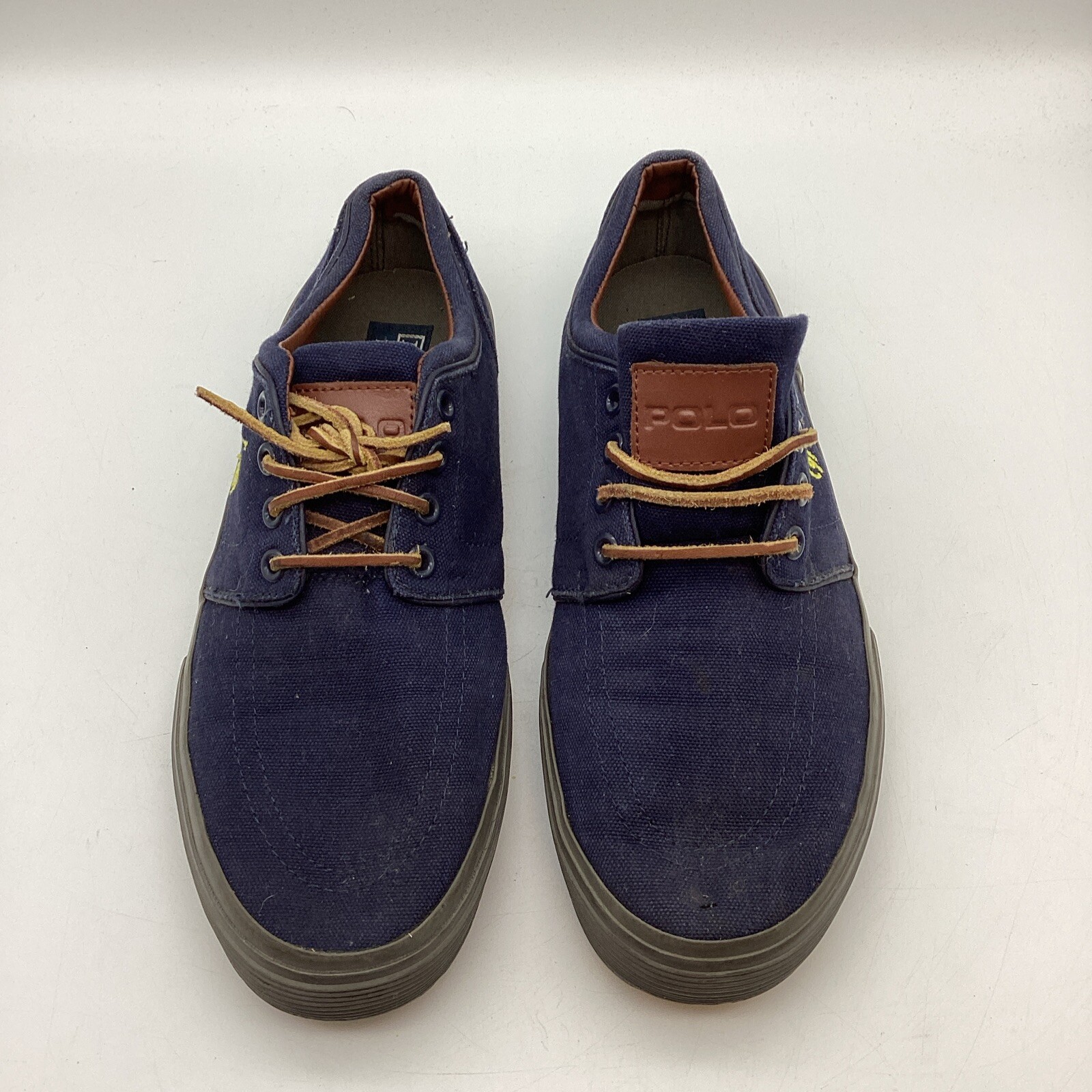 POLO Ralph Lauren Vaughn tela pelle scarpe blu logo pony dock casual 9D