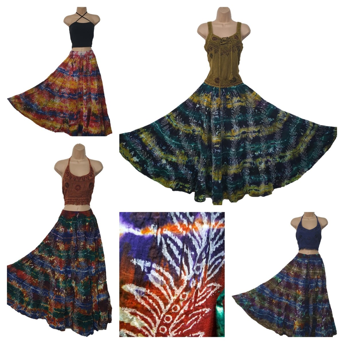 Tie Dye skirt Cotton Maxi Full Flare Lined Holiday Festival One