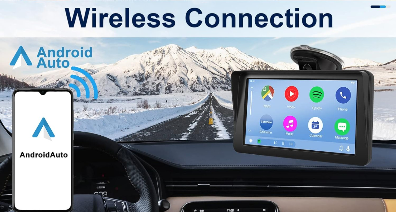 Schermo Portatile Wireless Android Auto Apple CarPlay Display Touch Universale - Miniatura 12