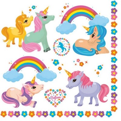 20 Servietten Rainbow Ponies Einhörner Regenbögen Blumen Mädchen Deko 33x33cm