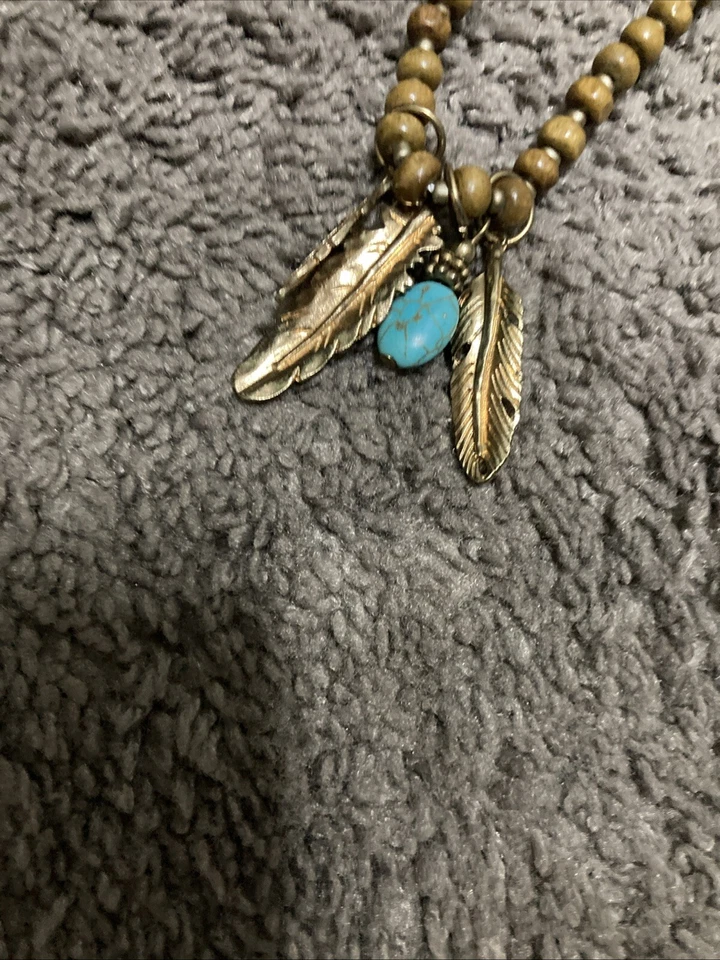 Collar de cuentas de madera y piedras preciosas turquesa | Collar bohemio largo | Western Boho Foto 3 de 4