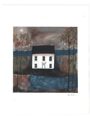 Original 6x6in House Nautical FolkArt Painting Water color paper10x8in-fran hahn