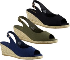 Ladies Peep Toe Sling Back Espadrilles Womens Canvas Wedge Sandals Shoes Sizes