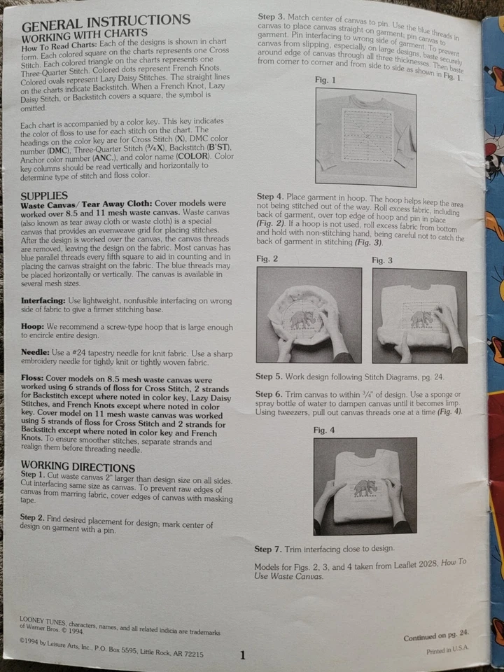 Looney Tunes in Waste Canvas Leaflet 2564 Bugs Taz Tweety Marvin Road Runner + - Image 2 of 4