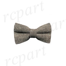 New men's pre-tied bowtie wool tweed herringbone formal wedding Beige brown