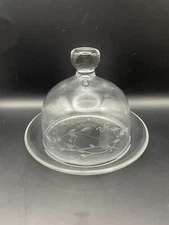 Princess House Heritage Etched Domed Cheese or Butter Plate VTG 1972 Clear Glass